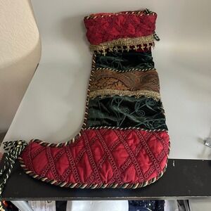 Chateau Luxury Patchwork Christmas Stocking Velvet Paisley Gold Fringe Bells